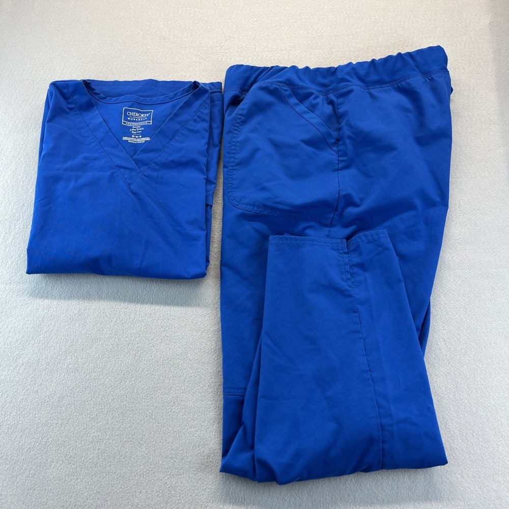 Cherokee Workwear Women's Blue Scrub Set Size Medium-Top Large Pant